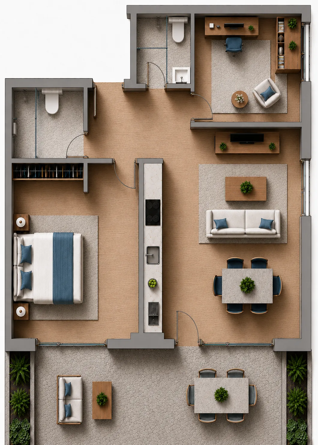 Plano del apartamento de 1 dormitorio con estancia adicional
